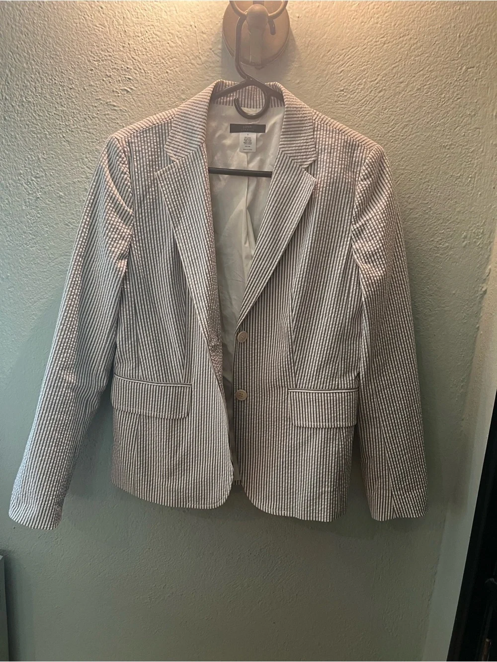J. Crew Gray and White Seersucker Blazer